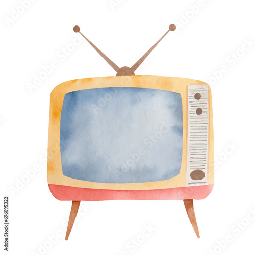 Cute watercolor vintage tv, vector graphic resources