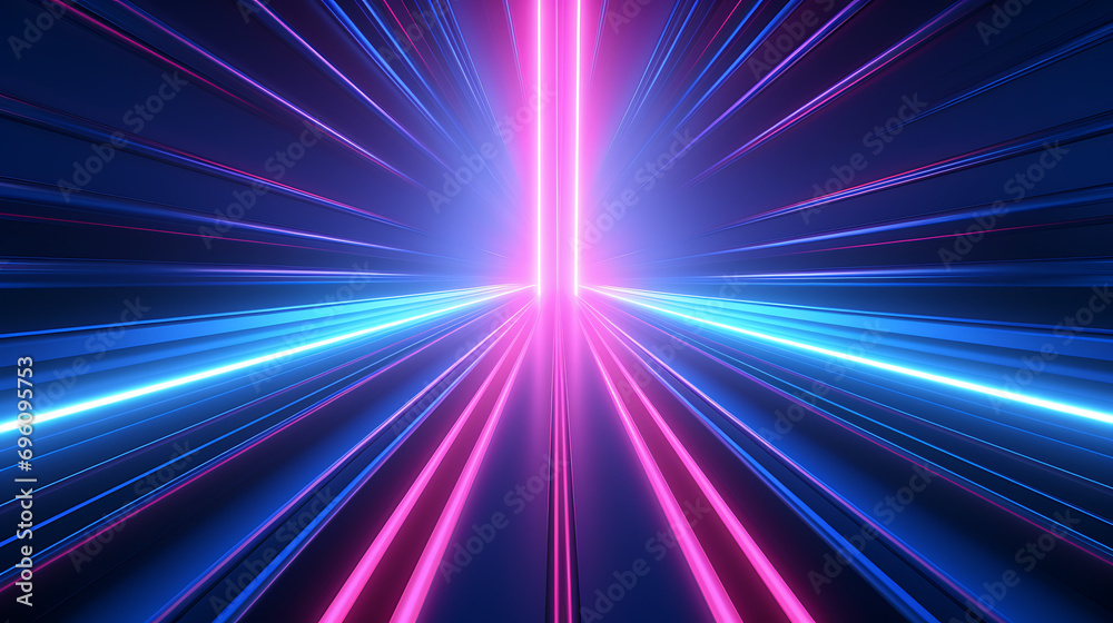 Fototapeta premium 3d render. Abstract background of blue pink neon stripes