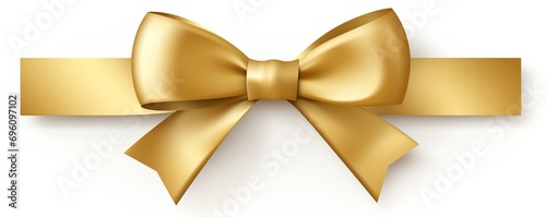 Gold ribbon bow isolated on white background