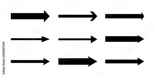 set of straight long horizontal arrows. Vector illustration