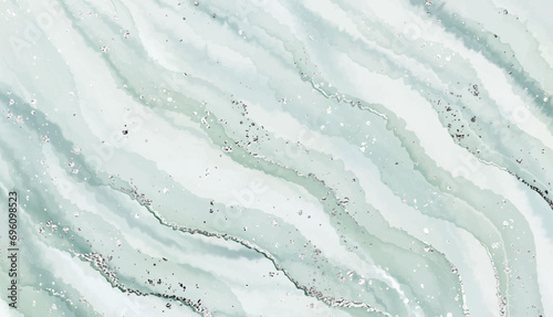 Luxury marble stone texture border with silver waves and glitter splatter. © NikaMooni