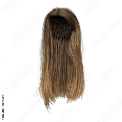 3d rendering straight soft brown hair isolated