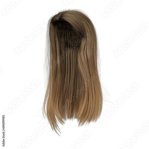 3d rendering straight soft brown hair isolated