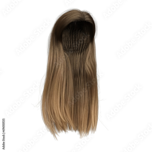 3d rendering straight soft brown hair isolated