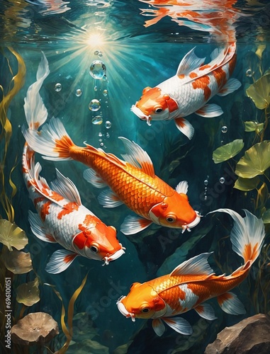 Koi fish in the lake © Dina