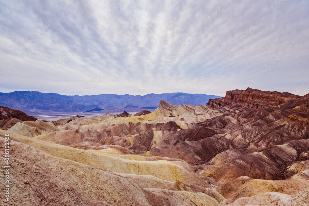 Fototapeta premium Zabriskie view point on Death Valley under cloudy sky