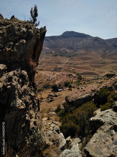 Cliff valley and view of mountains in Lesotho