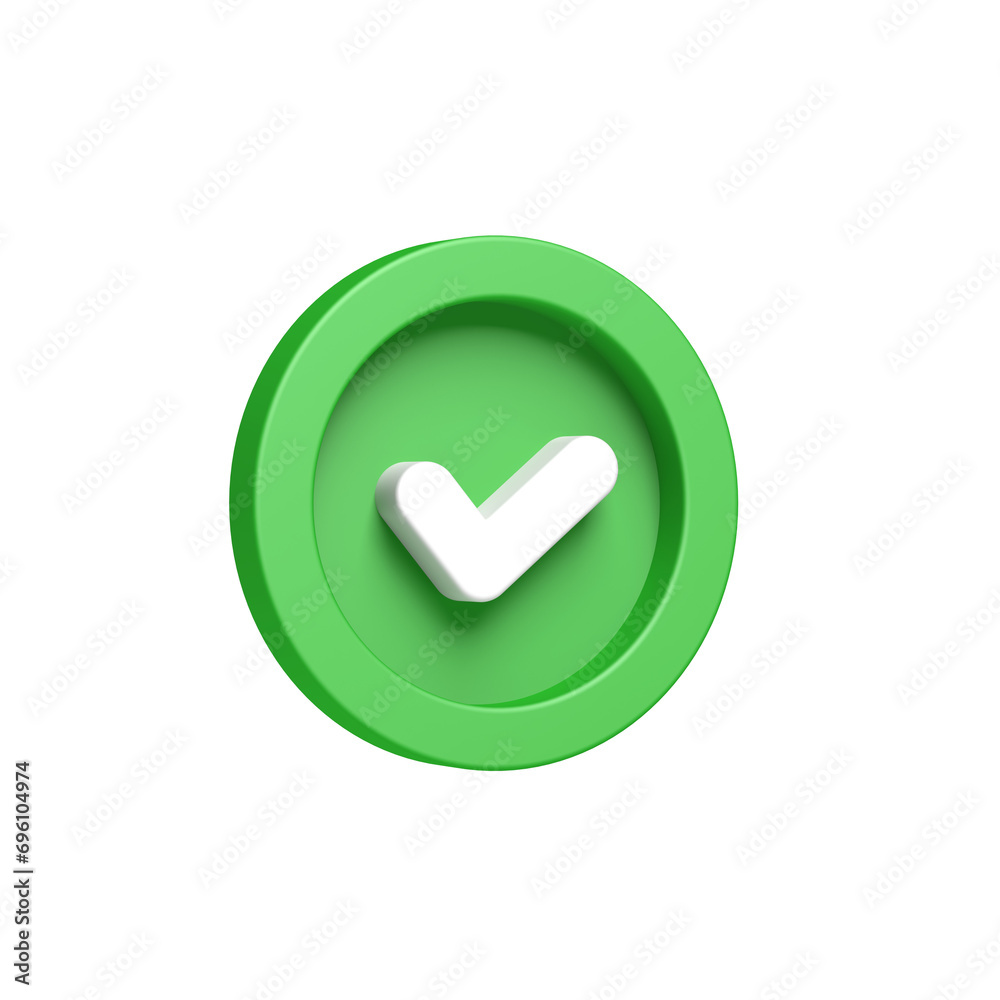 Green check mark. Isolated. Tick symbol. Circle. 3d illustration. Green check mark. Isolated. Tick symbol. Circle. 3d illustration.