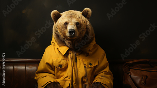 Bear in a yellow jacket