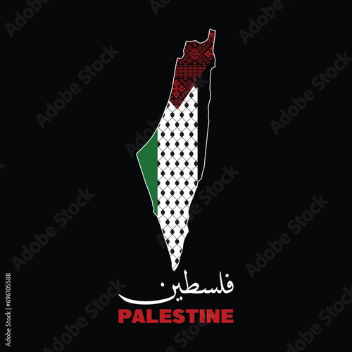 Palestine Official Map Design with Palestinian Keffiyeh Pattern