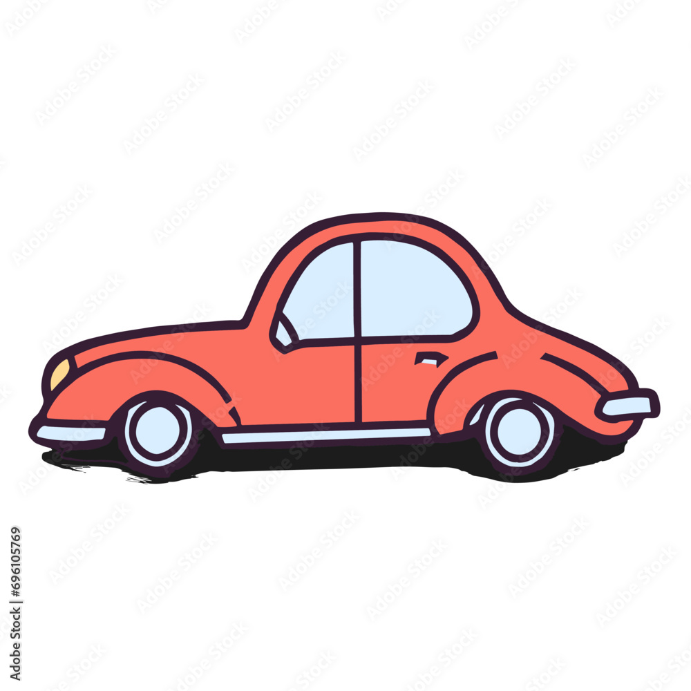 White Car on a Black Die. Sticker. Icon. Symbol. Sign. Stock Vector Illustration. Transparent. White Isolated