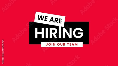 animation text video with we are hiring join our team on red background photo