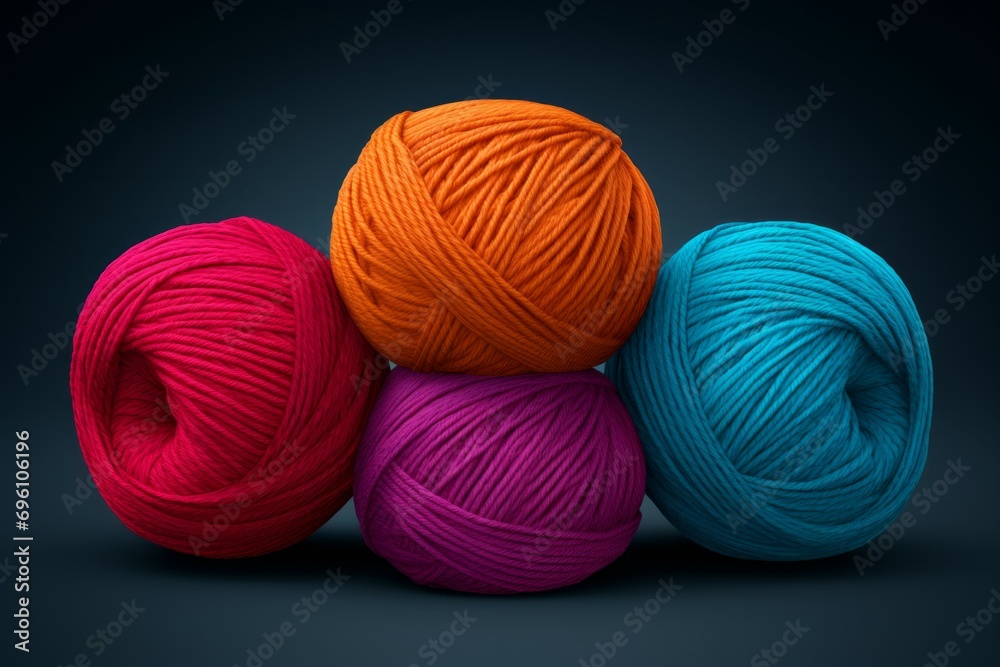 Different color balls of threads wool yarn isolated on dark background Different color balls of threads wool yarn isolated on dark background