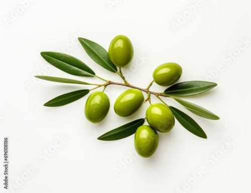 Generative AI image of green olive branches isolated on white background