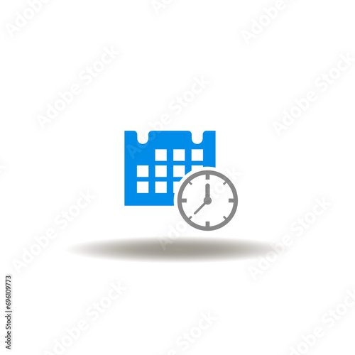 Vector illustration of calendar with clock. Icon of time management. Symbol of meeting date planning. Sign of deadline.
