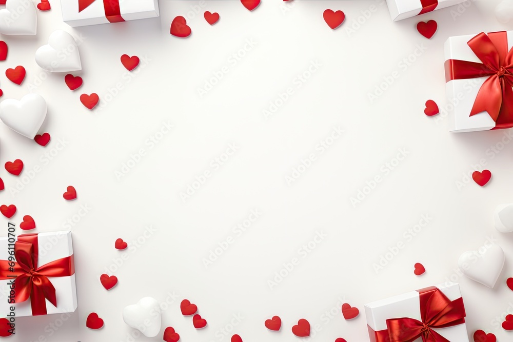 Valentine's Day scene with white gift boxes Valentine's Day scene with white gift boxes