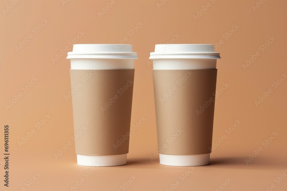 Paper or Plastic Brown Disposable Tea, Coffee Cup Set with White Lid Isolated. Stock Vector Illustration. Design Template. Paper or Plastic Brown Disposable Tea, Coffee Cup Set with White Lid Isolated. Stock Vector Illustration. Design Template.