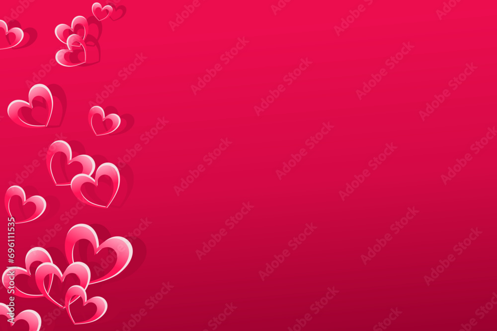 Red background Valentine’s Day with pink hearts doodle for sales advertise  3d banner vector illustration.