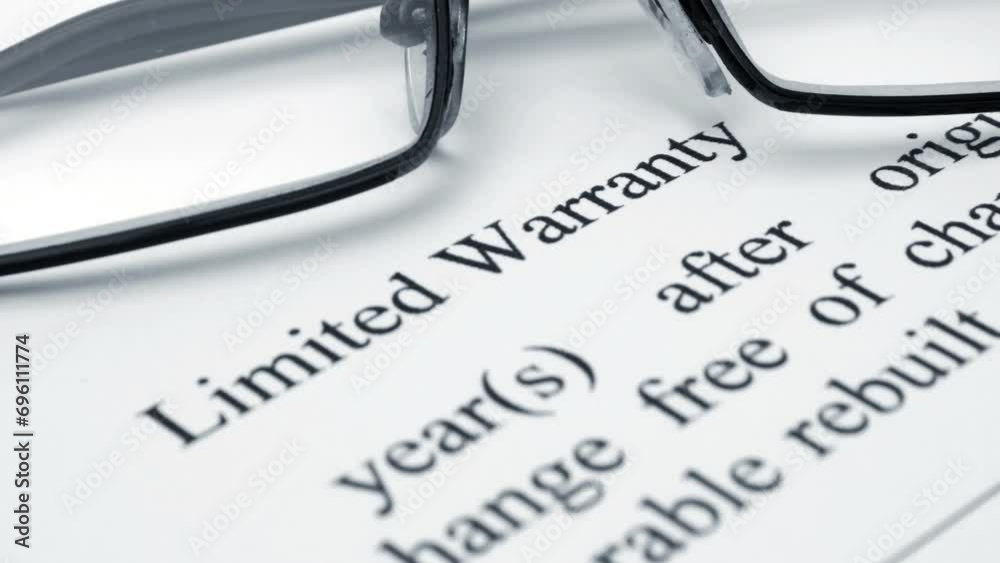 Reading glasses on limited warranty agreement dolly shot Reading glasses on limited warranty agreement dolly shot