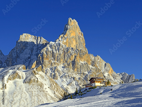 Mount Cimon della Pala over the Rolle pass (Passo Rolle), mountain group Pale di San Martino, Dolomite mountains - Italy, Europe, UNESCO World Heritage Site