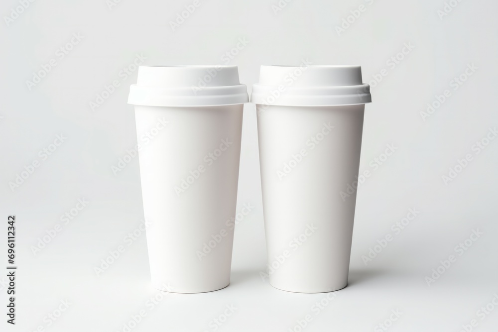 Paper cups with caps isolated on gray background, Paper cups with caps isolated on gray background,