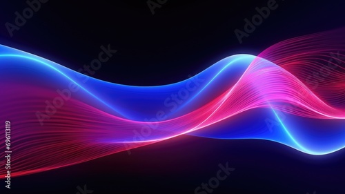 Fluid neon wave forms in blue and pink on black