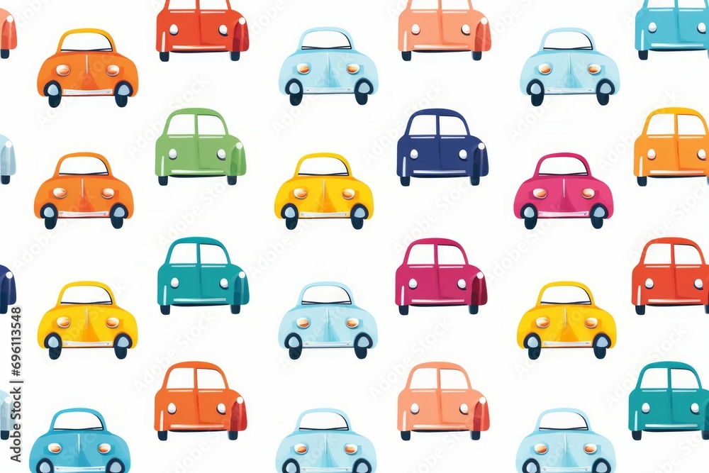 Watercolor car, children seamless pattern with cute urban and public