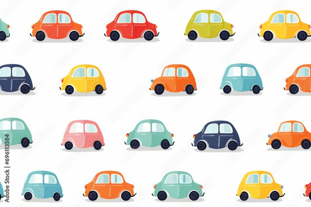 Watercolor car, children seamless pattern with cute urban and public