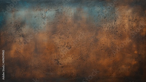 Textured rust and blue patina on metal surface photo
