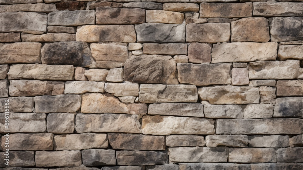 A textured stone wall with varying sizes and colors of stones