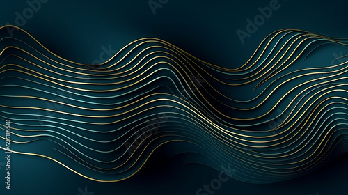 3D modern wave curve abstract presentation background. Luxury paper cut background. Abstract decoration, golden pattern, halftone gradients, 3d Vector illustration. Dark blue background.Design concept