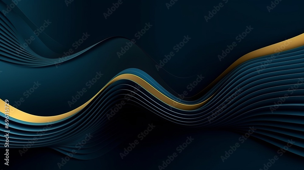 3D modern wave curve abstract presentation background. Luxury paper cut background. Abstract decoration, golden pattern, halftone gradients, 3d Vector illustration. Dark blue background.Design concept - obrazy, fototapety, plakaty 