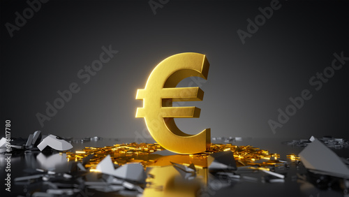 3d render, abstract financial background, gold euro symbol in the dark photo