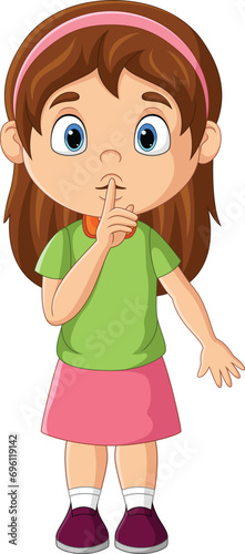 Cartoon little girl with finger over his mouth