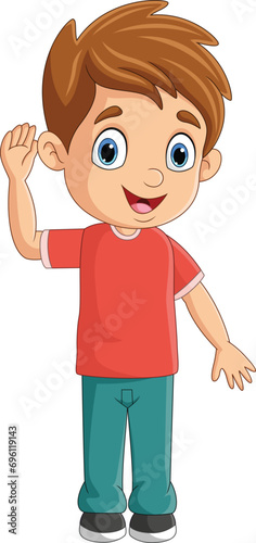 Cartoon little boy listening gesture