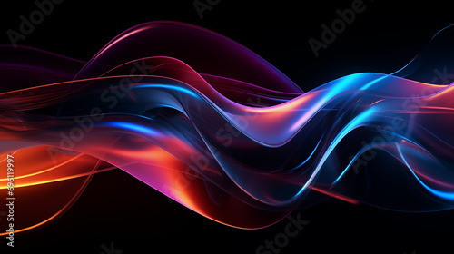 Abstract neon glass wave neon shapes on black background, Wallpaper, Glassmorphism 