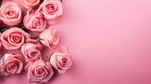 Pink Valentine s Day Roses - on a Pastel Pink Backdrop with Vintage Texture - Overhead Flat Lay View with Copy Space - Romantic and Feminine Color Aesthetics