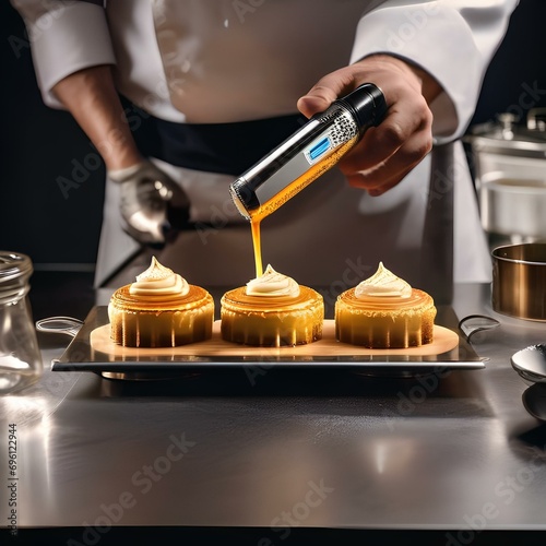 A chef using a blowtorch to caramelize the top of a dessert2