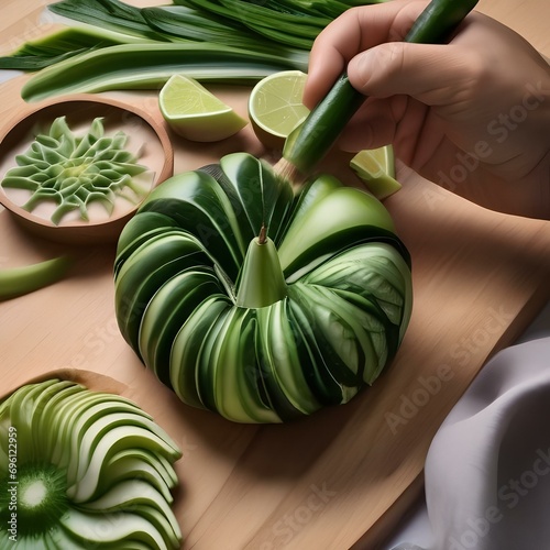 A food artist sculpting intricate designs from fruits and vegetables1