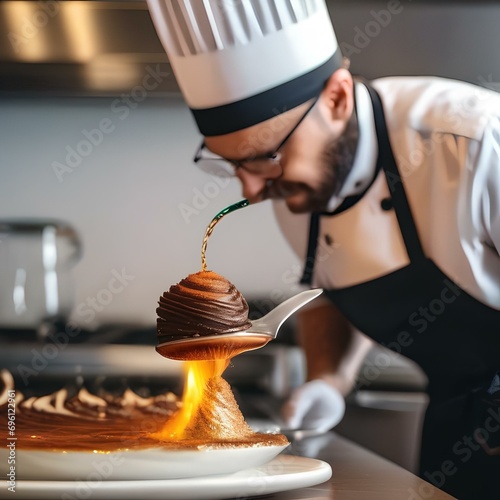 A chef using a blowtorch to caramelize the top of a dessert3 photo