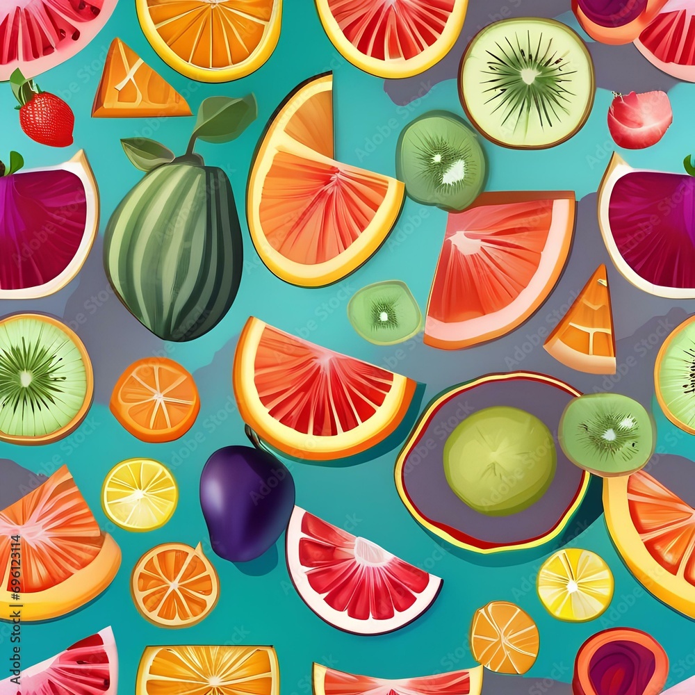 A colorful array of sliced fruits arranged in a pattern1