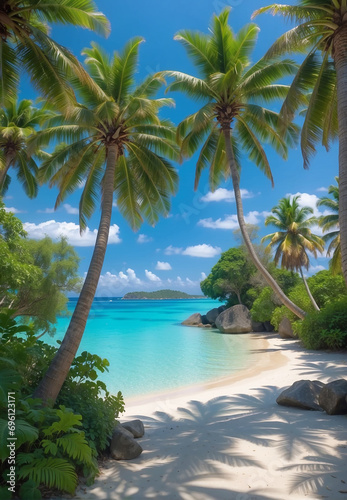 beach, somewhere on the islands near the equator, sea palm sand, clear day. © A_A88