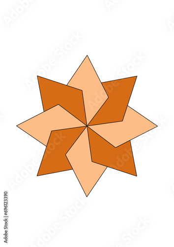 Eight-pointed star made of overlapping rhombuses  colored modern abstract design  isolated transparent  3d