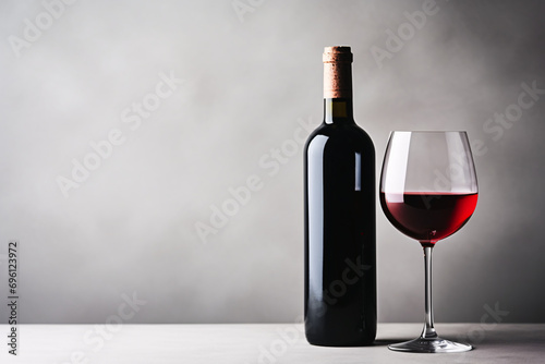 Macro glass of red wine glass glowing bottle