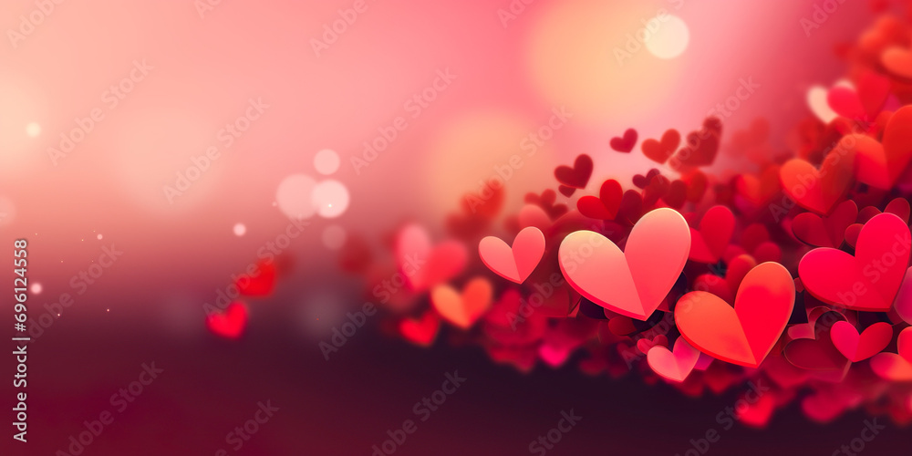 hearts on pink background with bokeh lights
