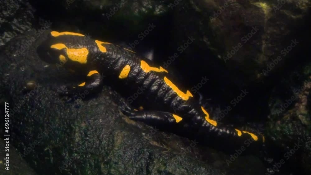 Fire salamander (Salamandra salamandra) near a trickle Fire salamander (Salamandra salamandra) near a trickle