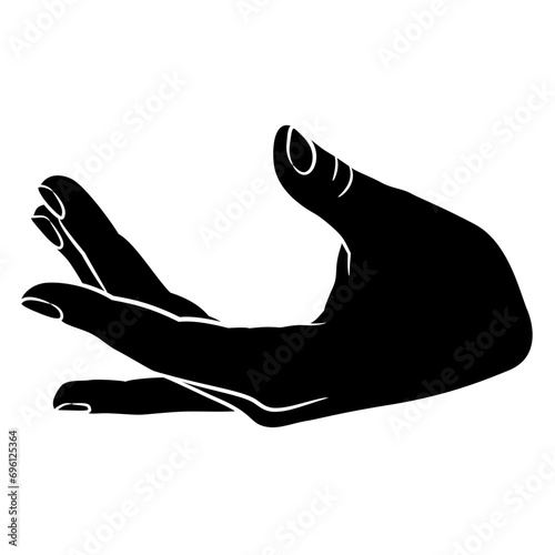 Human female hand with open fingers in elegant gesture. Black and white silhouette. Cartoon style.