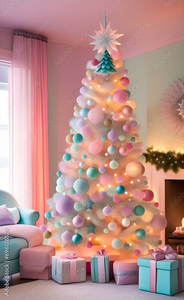 Christmas Tree Wallpaper. Colorful Rug Design.