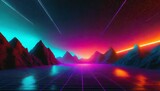Synthwave retro cyberpunk style landscape background banner or wallpaper.	
