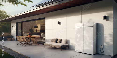 battery packs alternative electric energy storage system at home garage wall as backup or sustainable energy concepts